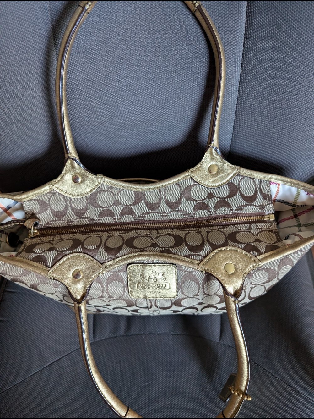 Coach Khaki And Gold Bleecker Tote Bag - Picture 3 of 9